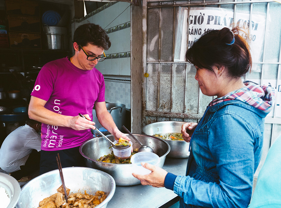 Volunteers feeding in Vietnam